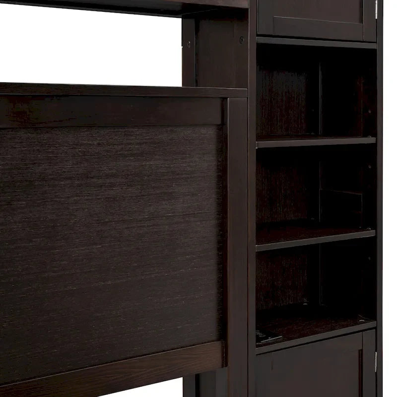 Cadre de lit en bois Queen Size avec armoire intégrée tout-en-un et tête de lit de rangement