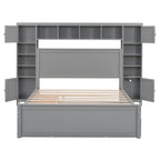 Cadre de lit en bois Queen Size avec armoire intégrée tout-en-un et tête de lit de rangement