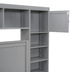 Cadre de lit en bois Queen Size avec armoire intégrée tout-en-un et tête de lit de rangement