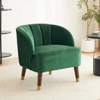 Fauteuil Club Mid-Century Modern avec surpiqûres horizontales et pieds évasés en hévéa, velours ou bouclé