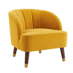 Fauteuil Club Mid-Century Modern avec surpiqûres horizontales et pieds évasés en hévéa, velours ou bouclé