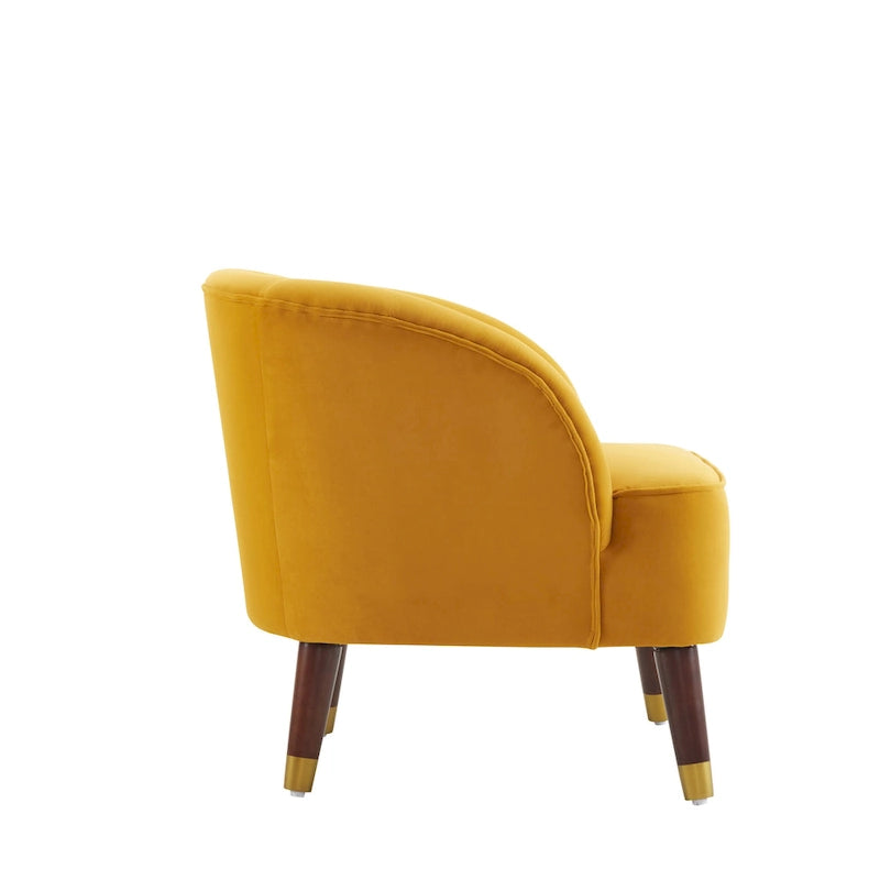 Fauteuil Club Mid-Century Modern avec surpiqûres horizontales et pieds évasés en hévéa, velours ou bouclé