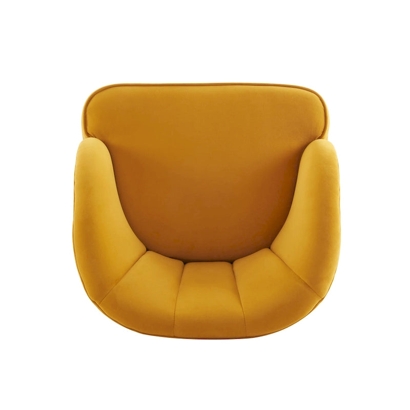 Fauteuil Club Mid-Century Modern avec surpiqûres horizontales et pieds évasés en hévéa, velours ou bouclé