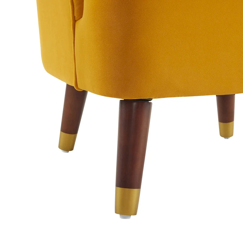 Fauteuil Club Mid-Century Modern avec surpiqûres horizontales et pieds évasés en hévéa, velours ou bouclé