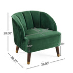Fauteuil Club Mid-Century Modern avec surpiqûres horizontales et pieds évasés en hévéa, velours ou bouclé