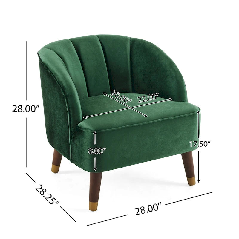 Fauteuil Club Mid-Century Modern avec surpiqûres horizontales et pieds évasés en hévéa, velours ou bouclé