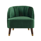 Fauteuil Club Mid-Century Modern avec surpiqûres horizontales et pieds évasés en hévéa, velours ou bouclé