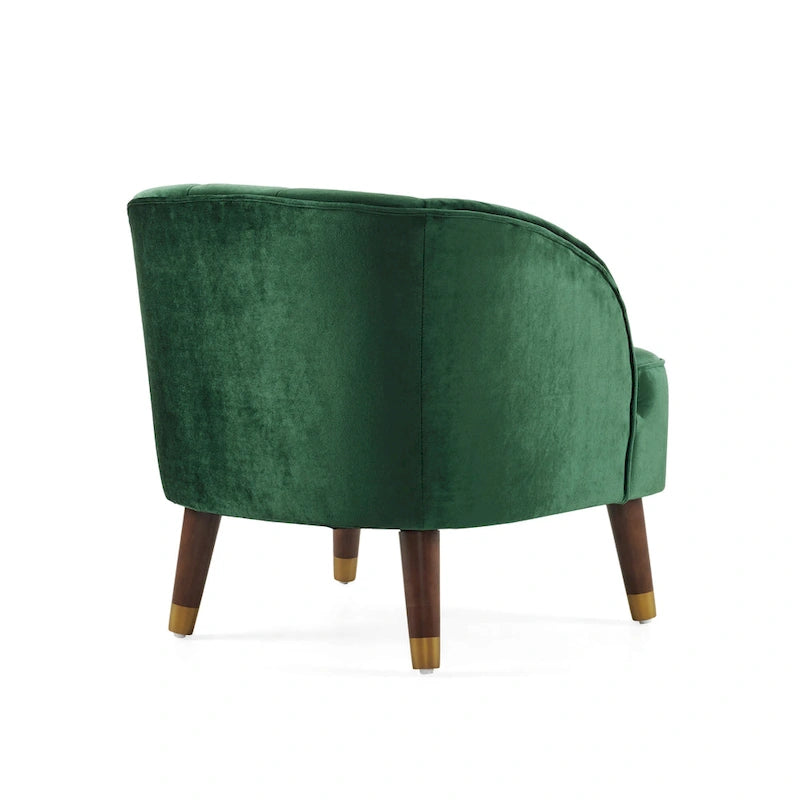 Fauteuil Club Mid-Century Modern avec surpiqûres horizontales et pieds évasés en hévéa, velours ou bouclé