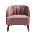 Fauteuil Club Mid-Century Modern avec surpiqûres horizontales et pieds évasés en hévéa, velours ou bouclé