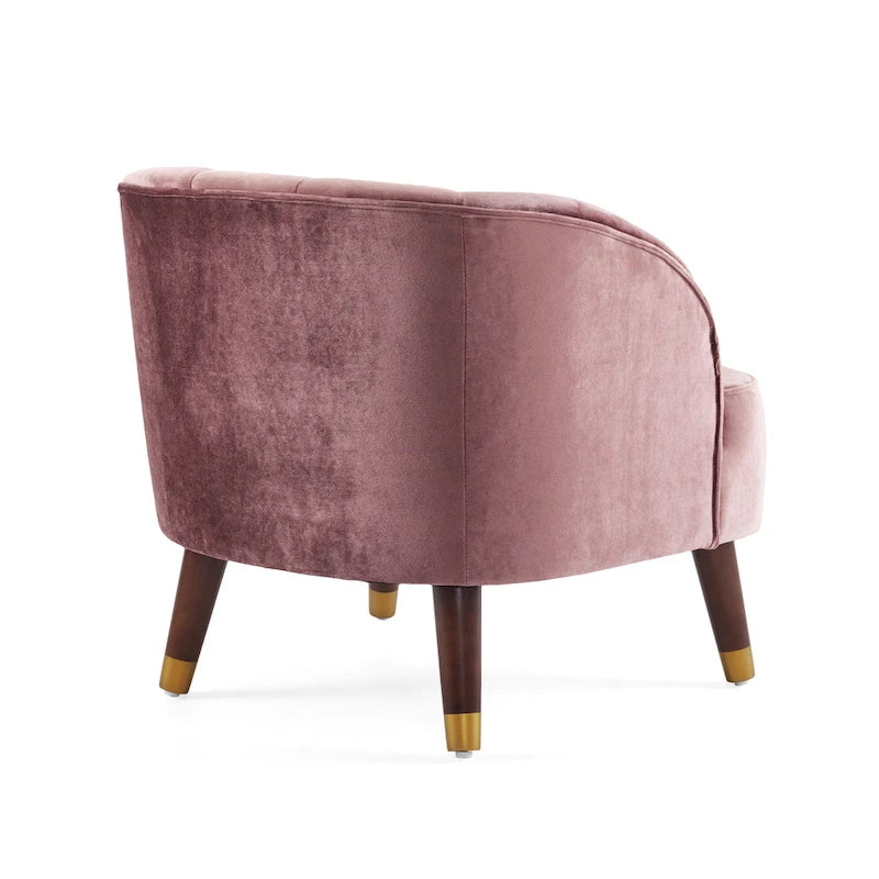Fauteuil Club Mid-Century Modern avec surpiqûres horizontales et pieds évasés en hévéa, velours ou bouclé