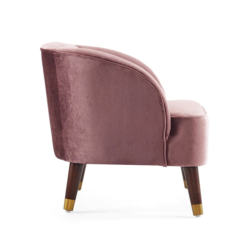 Fauteuil Club Mid-Century Modern avec surpiqûres horizontales et pieds évasés en hévéa, velours ou bouclé