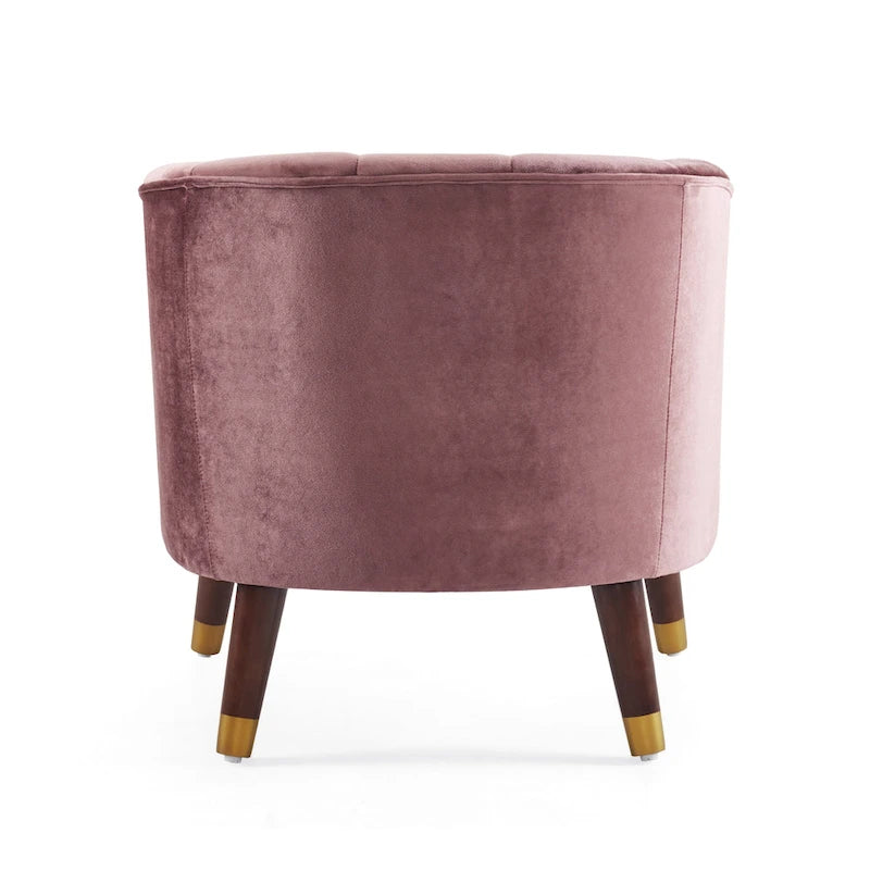 Fauteuil Club Mid-Century Modern avec surpiqûres horizontales et pieds évasés en hévéa, velours ou bouclé