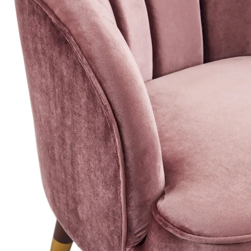 Fauteuil Club Mid-Century Modern avec surpiqûres horizontales et pieds évasés en hévéa, velours ou bouclé