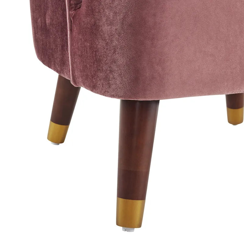 Fauteuil Club Mid-Century Modern avec surpiqûres horizontales et pieds évasés en hévéa, velours ou bouclé