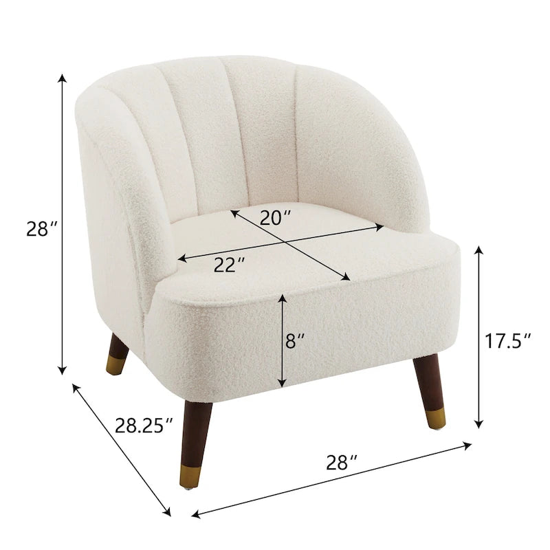 Fauteuil Club Mid-Century Modern avec surpiqûres horizontales et pieds évasés en hévéa, velours ou bouclé