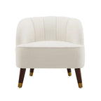 Fauteuil Club Mid-Century Modern avec surpiqûres horizontales et pieds évasés en hévéa, velours ou bouclé