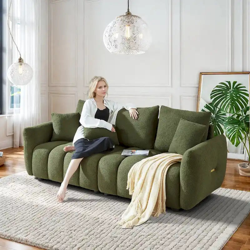 Canapé profond en tissu surchargé avec 3 coussins décoratifs, canapé de salon rembourré en peluche