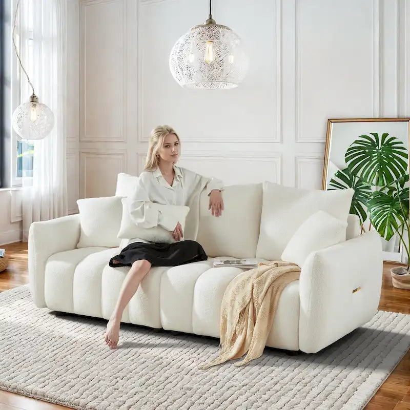 Canapé profond en tissu surchargé avec 3 coussins décoratifs, canapé de salon rembourré en peluche