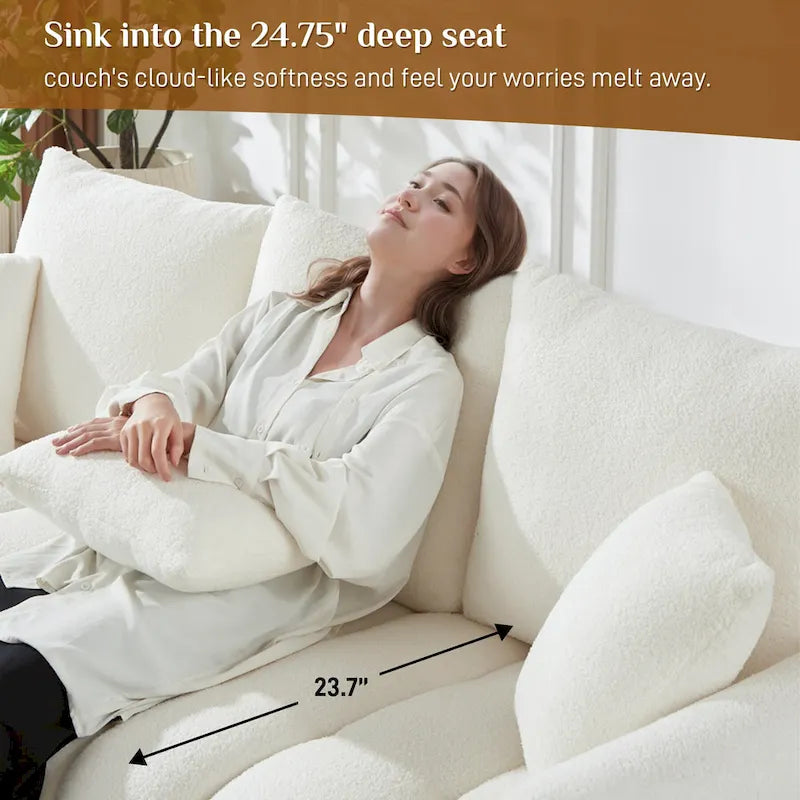 Canapé profond en tissu surchargé avec 3 coussins décoratifs, canapé de salon rembourré en peluche