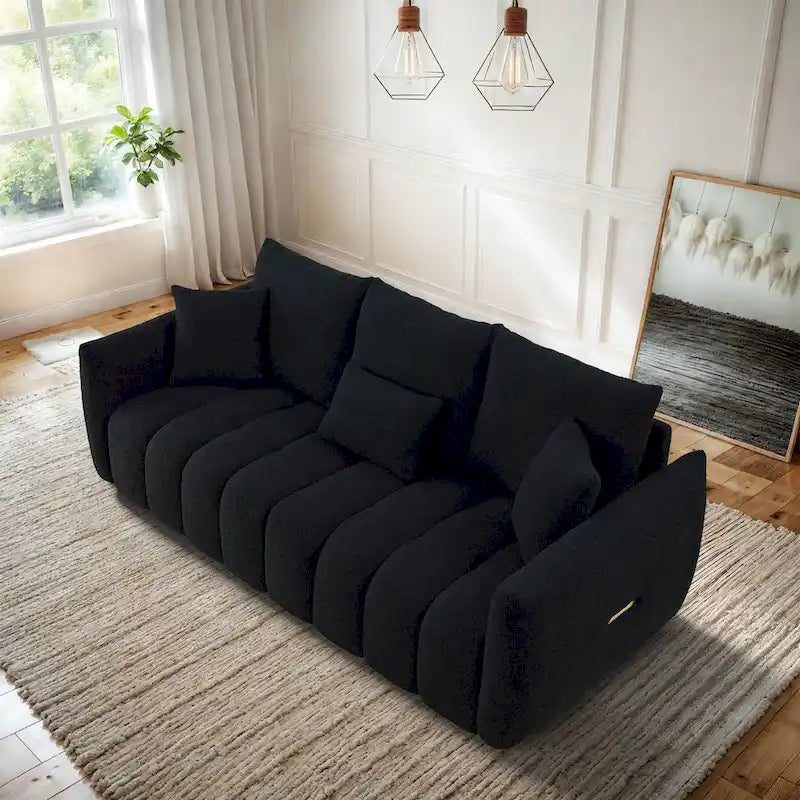 Canapé profond en tissu surchargé avec 3 coussins décoratifs, canapé de salon rembourré en peluche