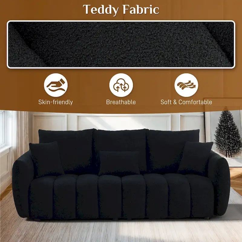 Canapé profond en tissu surchargé avec 3 coussins décoratifs, canapé de salon rembourré en peluche