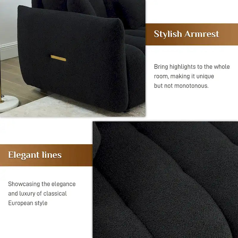 Canapé profond en tissu surchargé avec 3 coussins décoratifs, canapé de salon rembourré en peluche
