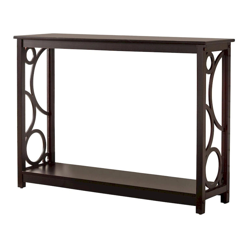 Console de canapé d'entrée en bois finition cerisier foncé avec étagère de rangement pour couloir, vestibule, salon