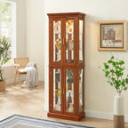 Vitrine Curio Éclairée avec Étagères Réglables, Portes en Verre Trempé (Ampoule E26 non incluse)