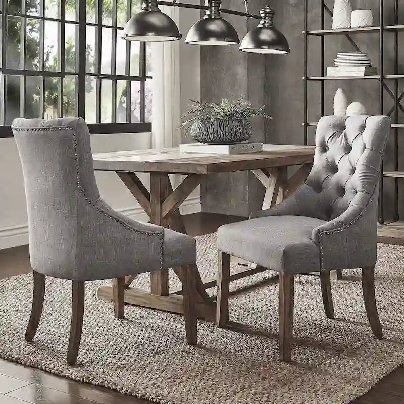 Lot de 2 chaises de salle à manger avec dossier incurvé, assise en tissu rembourré et pieds en bois