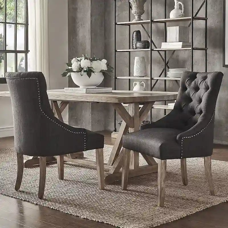 Lot de 2 chaises de salle à manger avec dossier incurvé, assise en tissu rembourré et pieds en bois