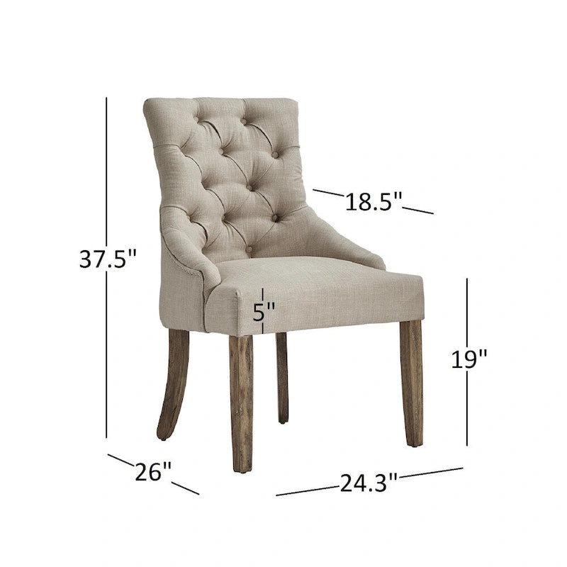 Lot de 2 chaises de salle à manger avec dossier incurvé, assise en tissu rembourré et pieds en bois