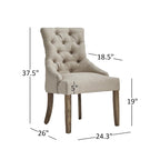Lot de 2 chaises de salle à manger avec dossier incurvé, assise en tissu rembourré et pieds en bois