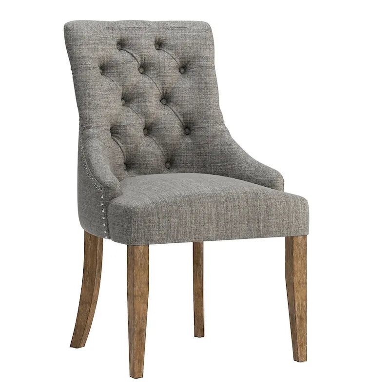 Lot de 2 chaises de salle à manger avec dossier incurvé, assise en tissu rembourré et pieds en bois