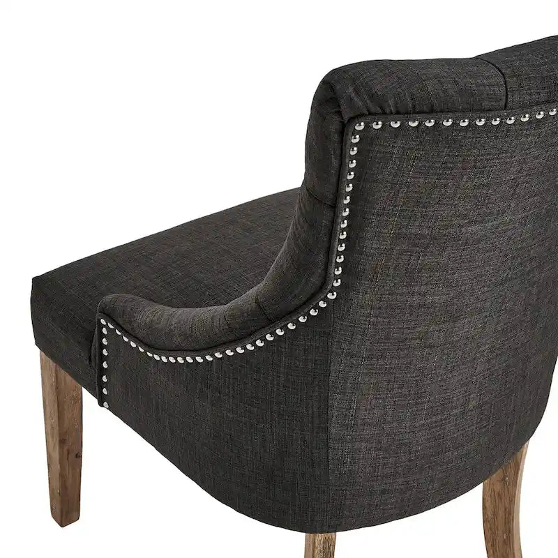 Lot de 2 chaises de salle à manger avec dossier incurvé, assise en tissu rembourré et pieds en bois