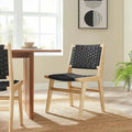 Lot de 2 chaises de salle à manger en corde tressée et bois, chaises de cuisine style bohème rotin naturel