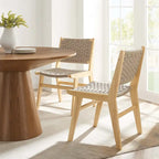 Lot de 2 chaises de salle à manger en corde tressée et bois, chaises de cuisine style bohème rotin naturel