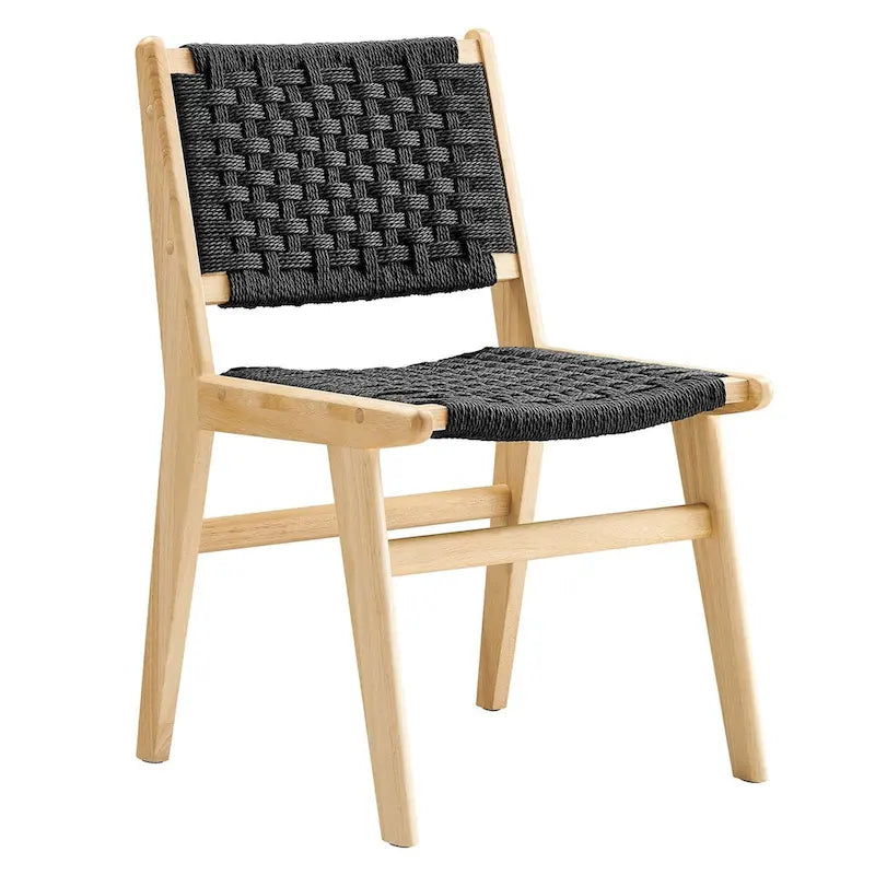 Lot de 2 chaises de salle à manger en corde tressée et bois, chaises de cuisine style bohème rotin naturel