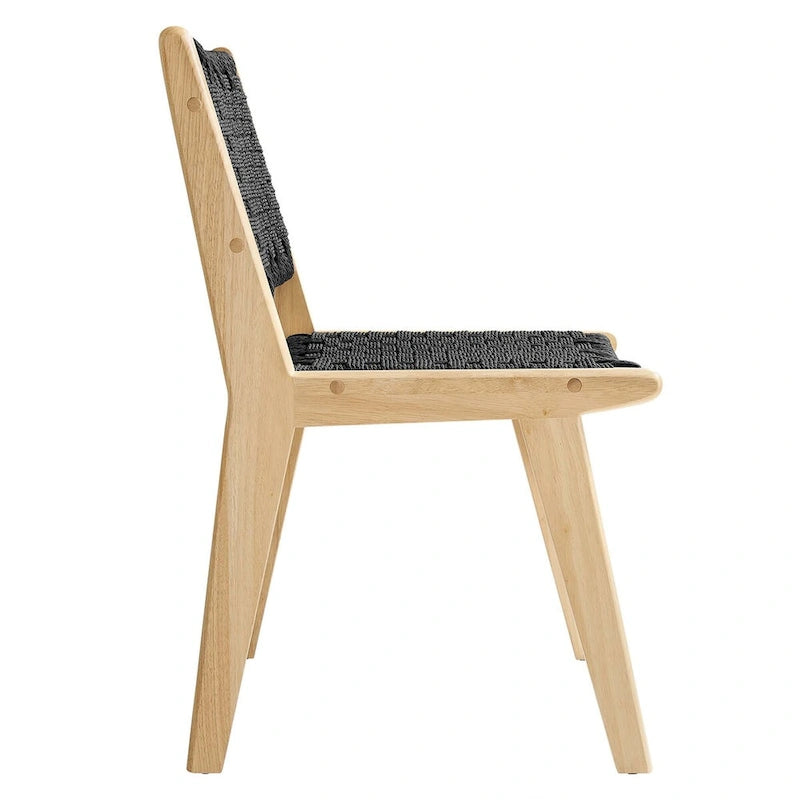 Lot de 2 chaises de salle à manger en corde tressée et bois, chaises de cuisine style bohème rotin naturel