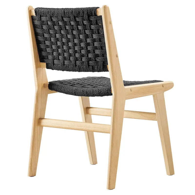 Lot de 2 chaises de salle à manger en corde tressée et bois, chaises de cuisine style bohème rotin naturel