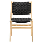 Lot de 2 chaises de salle à manger en corde tressée et bois, chaises de cuisine style bohème rotin naturel