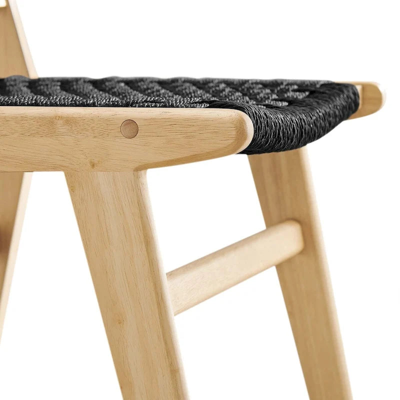Lot de 2 chaises de salle à manger en corde tressée et bois, chaises de cuisine style bohème rotin naturel