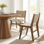 Lot de 2 chaises de salle à manger en corde tressée et bois, chaises de cuisine style bohème rotin naturel