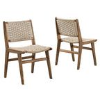 Lot de 2 chaises de salle à manger en corde tressée et bois, chaises de cuisine style bohème rotin naturel