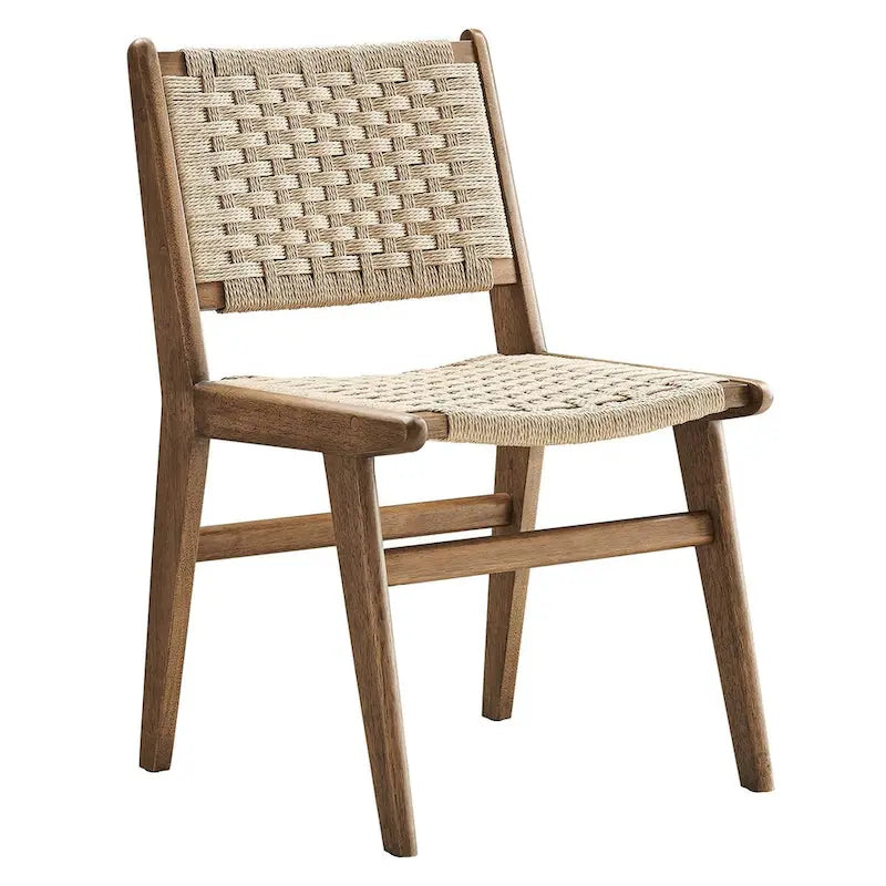 Lot de 2 chaises de salle à manger en corde tressée et bois, chaises de cuisine style bohème rotin naturel