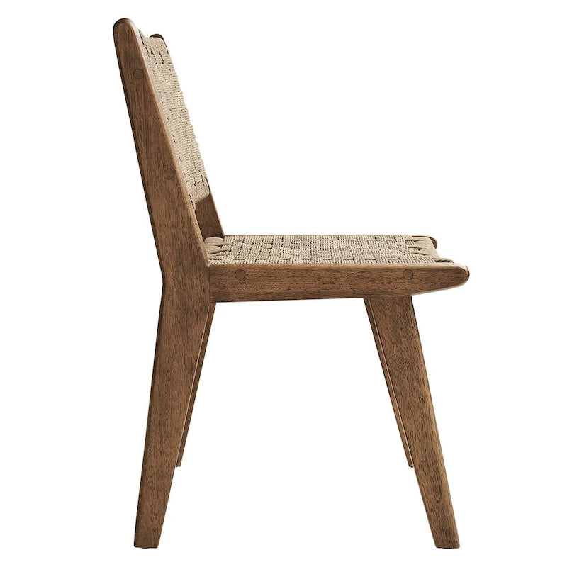Lot de 2 chaises de salle à manger en corde tressée et bois, chaises de cuisine style bohème rotin naturel