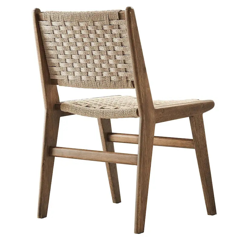 Lot de 2 chaises de salle à manger en corde tressée et bois, chaises de cuisine style bohème rotin naturel