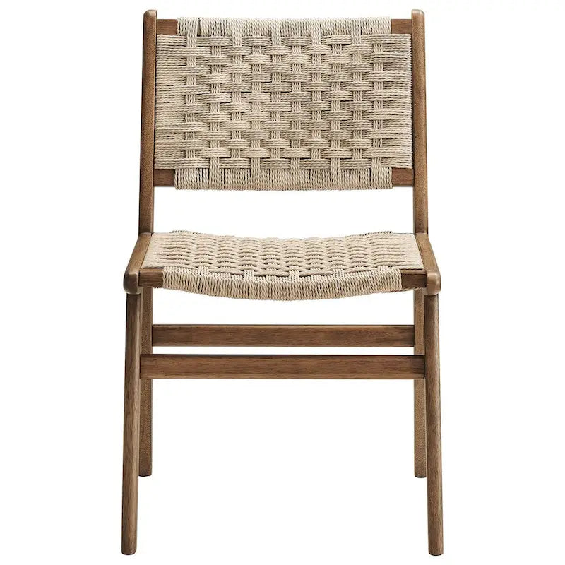 Lot de 2 chaises de salle à manger en corde tressée et bois, chaises de cuisine style bohème rotin naturel