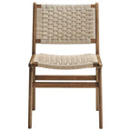 Lot de 2 chaises de salle à manger en corde tressée et bois, chaises de cuisine style bohème rotin naturel