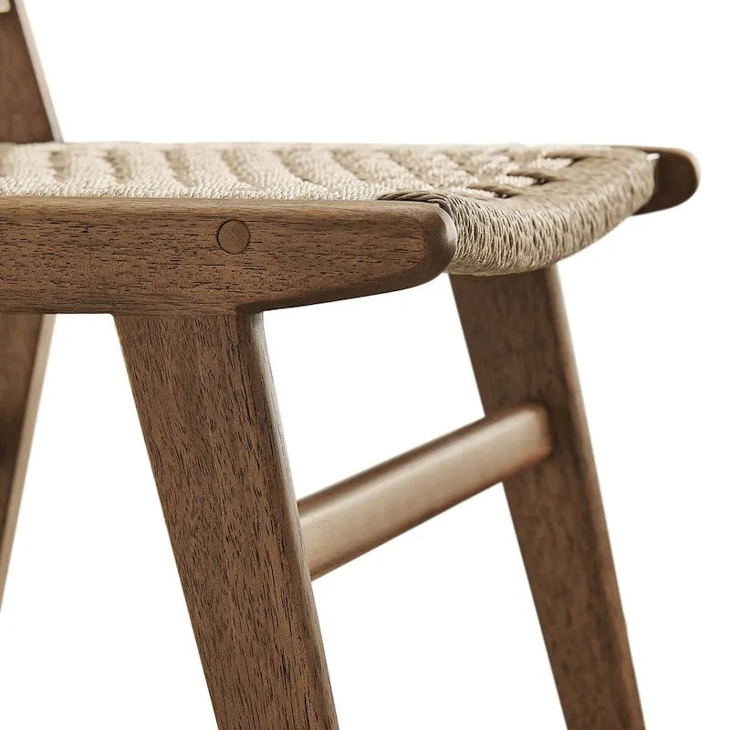 Lot de 2 chaises de salle à manger en corde tressée et bois, chaises de cuisine style bohème rotin naturel