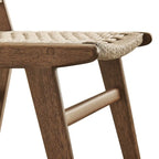 Lot de 2 chaises de salle à manger en corde tressée et bois, chaises de cuisine style bohème rotin naturel